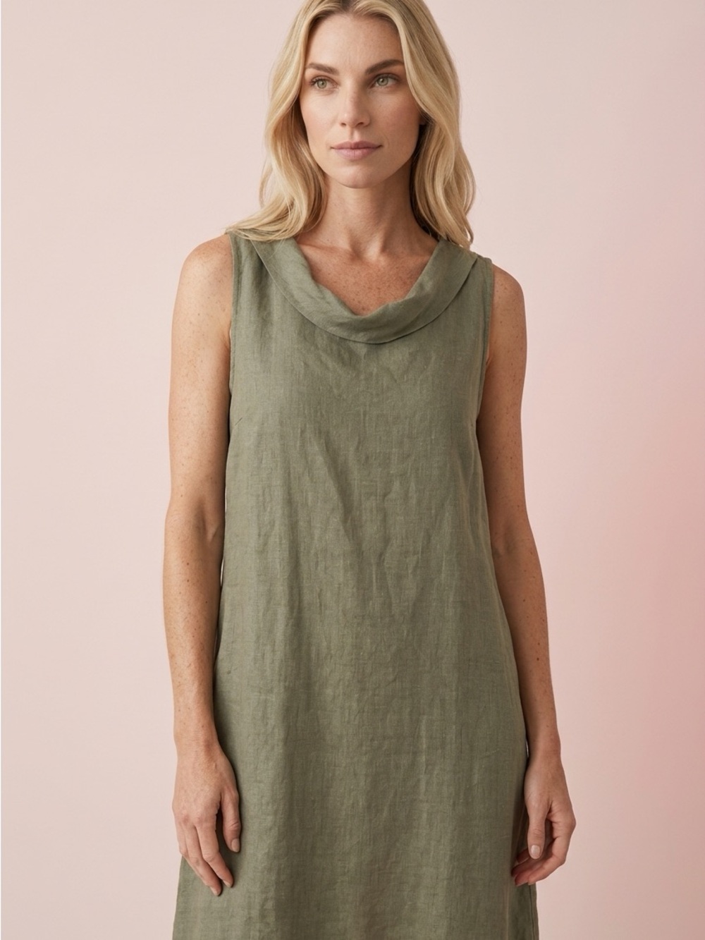 Terzo Millennio Italian 100% Linen Sleeveless BoHo Lace Trim Dress-1X